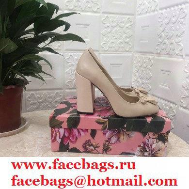 Dolce  &  Gabbana Block Heel 10.5cm Leather Sicily Pumps Beige 2021